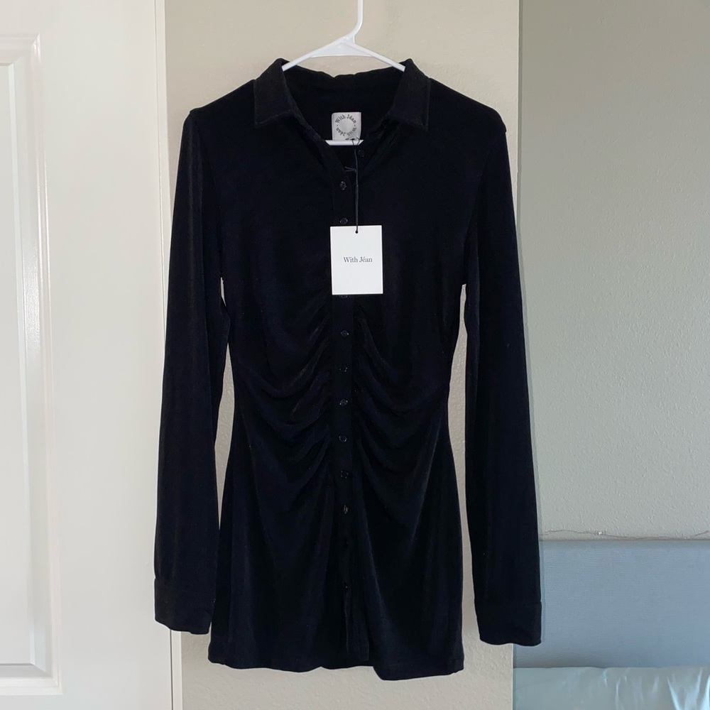 With Jean Black Velvet Mini Dress